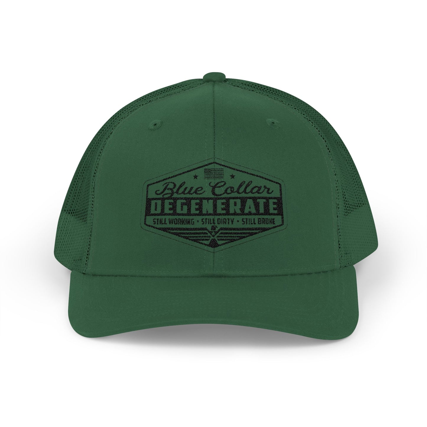Blue Collar Degenerate Trucker Hat – Snapback Mesh Cap for Hardworking Americans