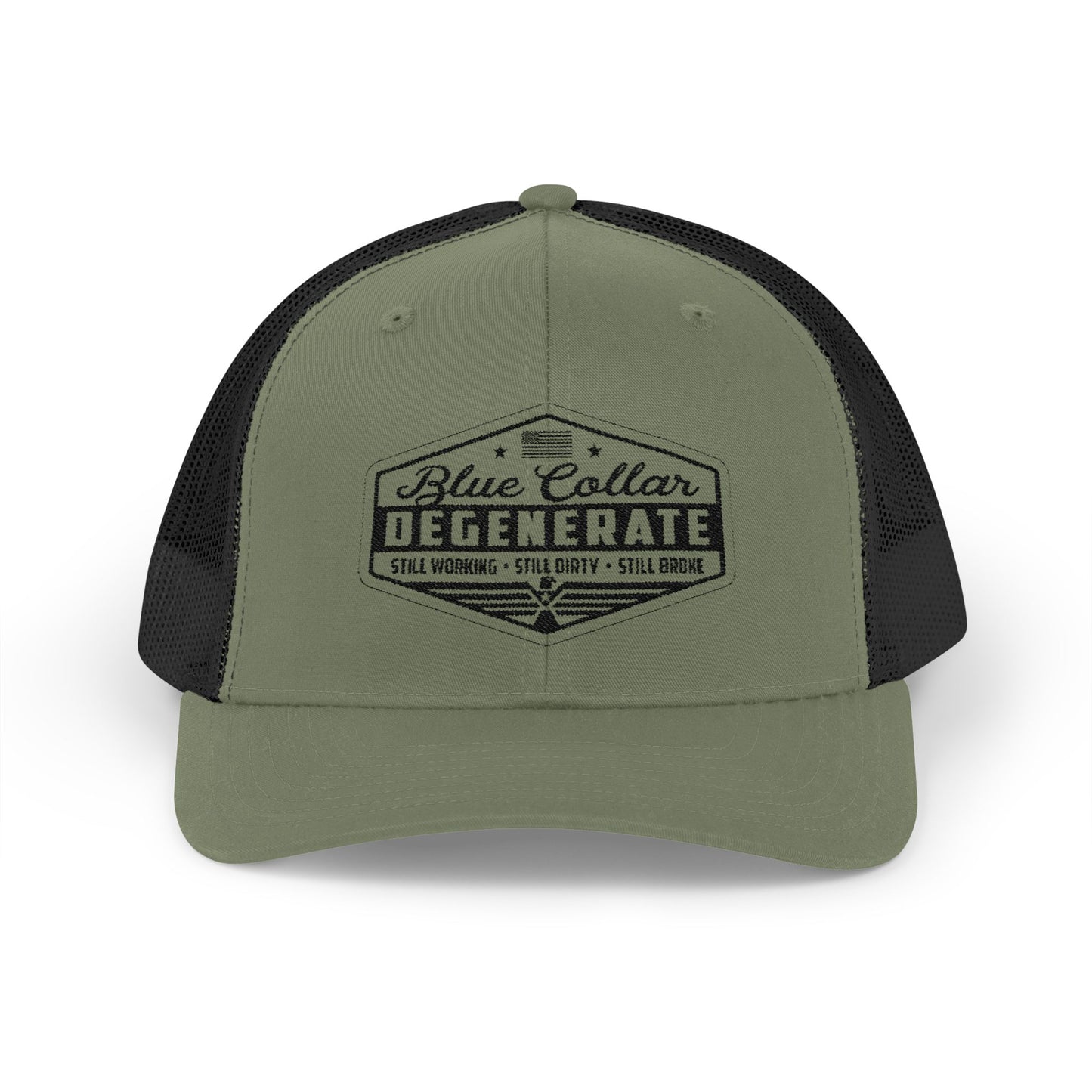 Blue Collar Degenerate Trucker Hat – Snapback Mesh Cap for Hardworking Americans