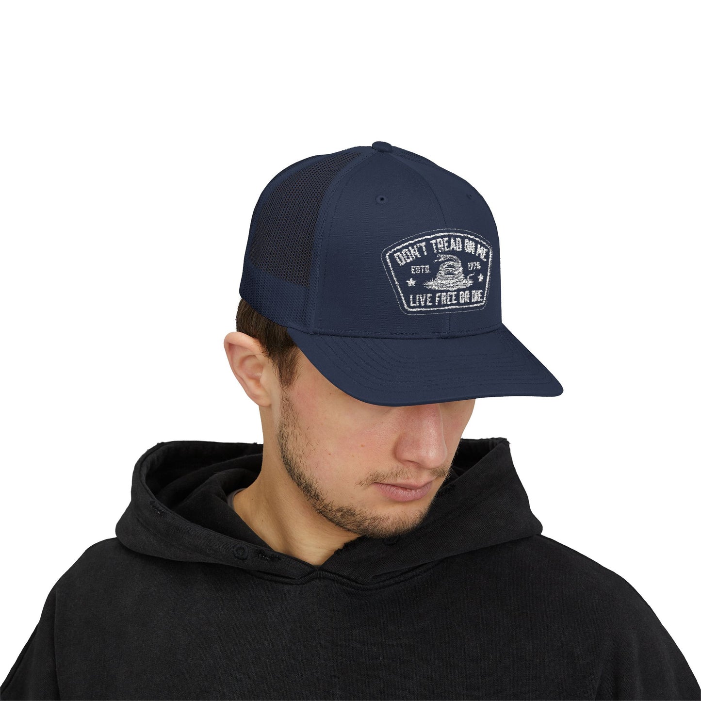 Live Free or Die Trucker Hat – Patriotic Snapback Mesh Cap