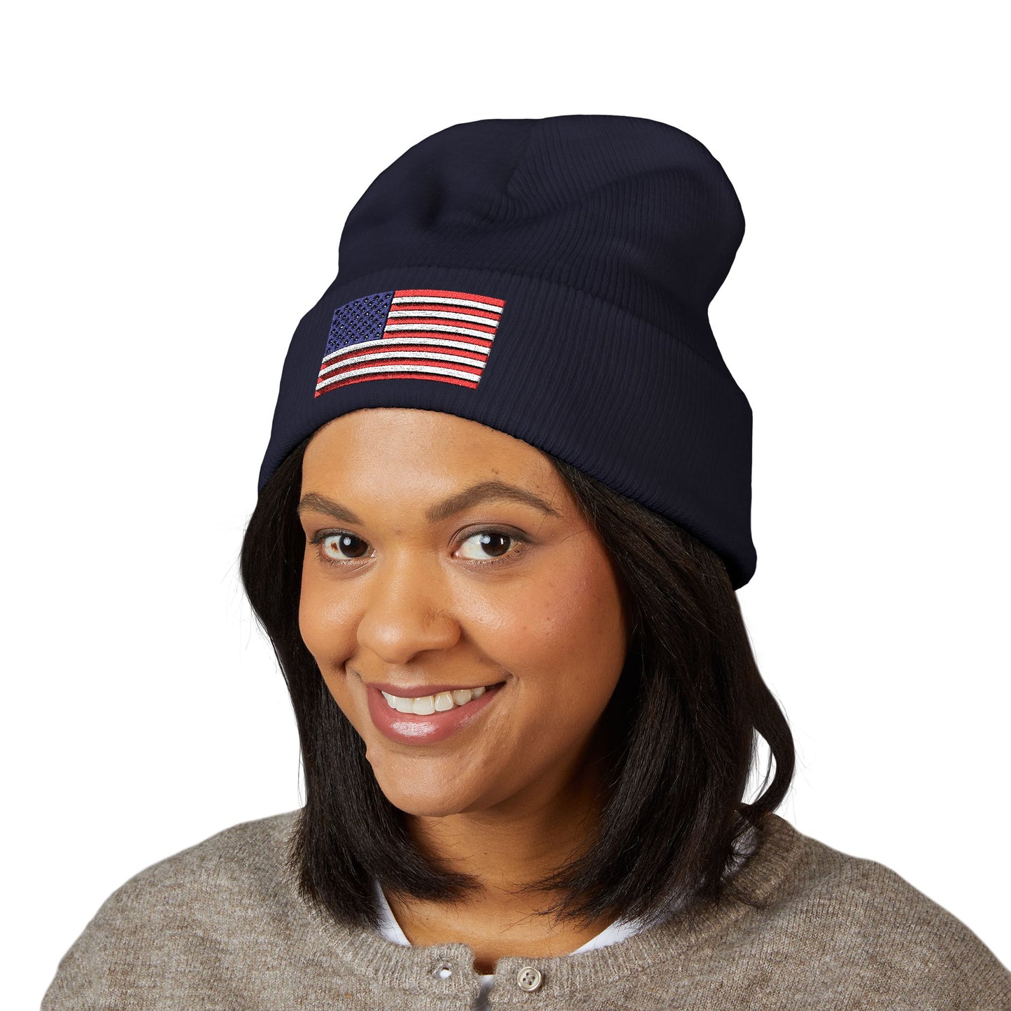 American Flag Beanie – Embroidered Patriotic Knit Hat