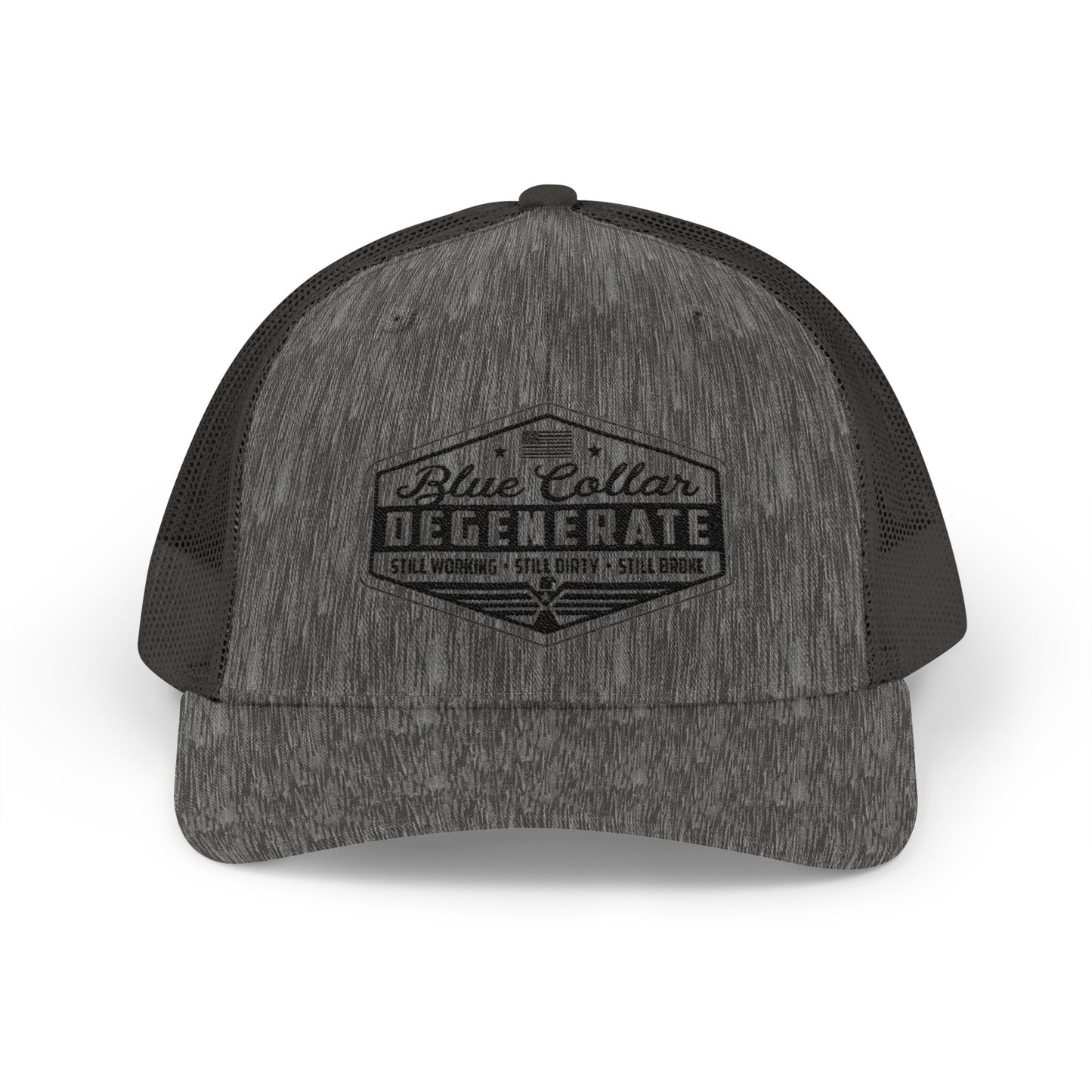 Blue Collar Degenerate Trucker Hat – Snapback Mesh Cap for Hardworking Americans