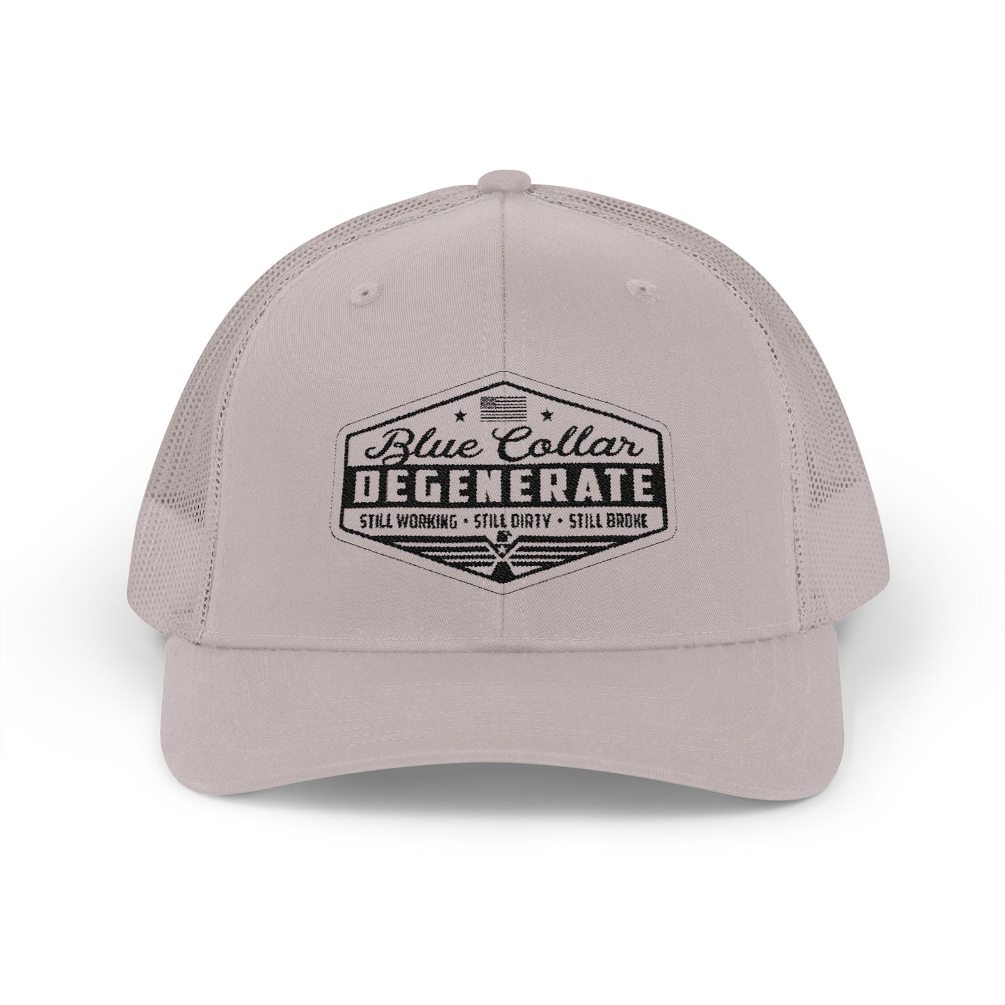 Blue Collar Degenerate Trucker Hat – Snapback Mesh Cap for Hardworking Americans
