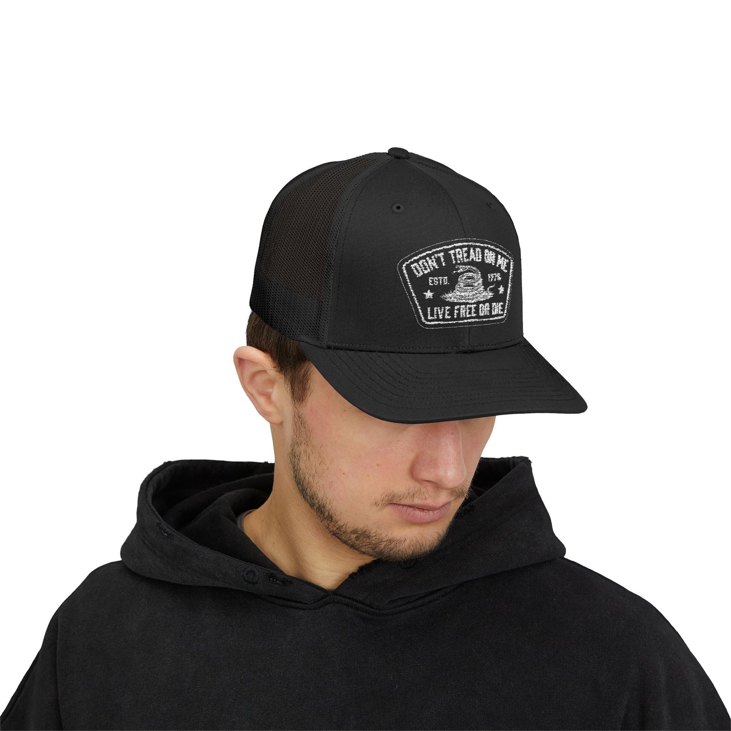 Live Free or Die Trucker Hat – Patriotic Snapback Mesh Cap