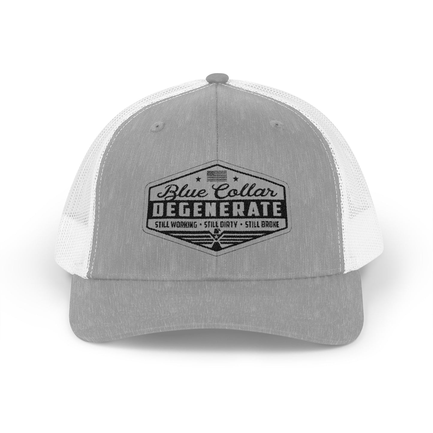 Blue Collar Degenerate Trucker Hat – Snapback Mesh Cap for Hardworking Americans