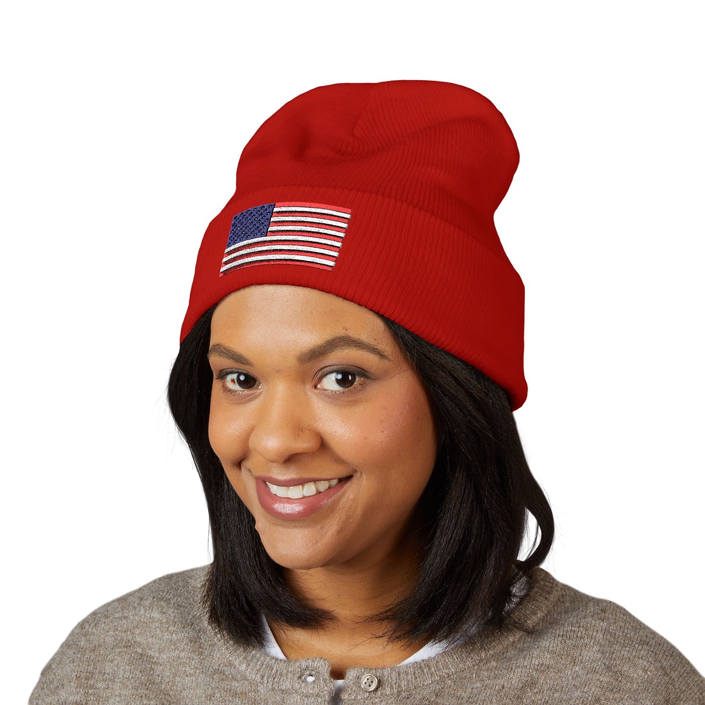 American Flag Beanie – Embroidered Patriotic Knit Hat