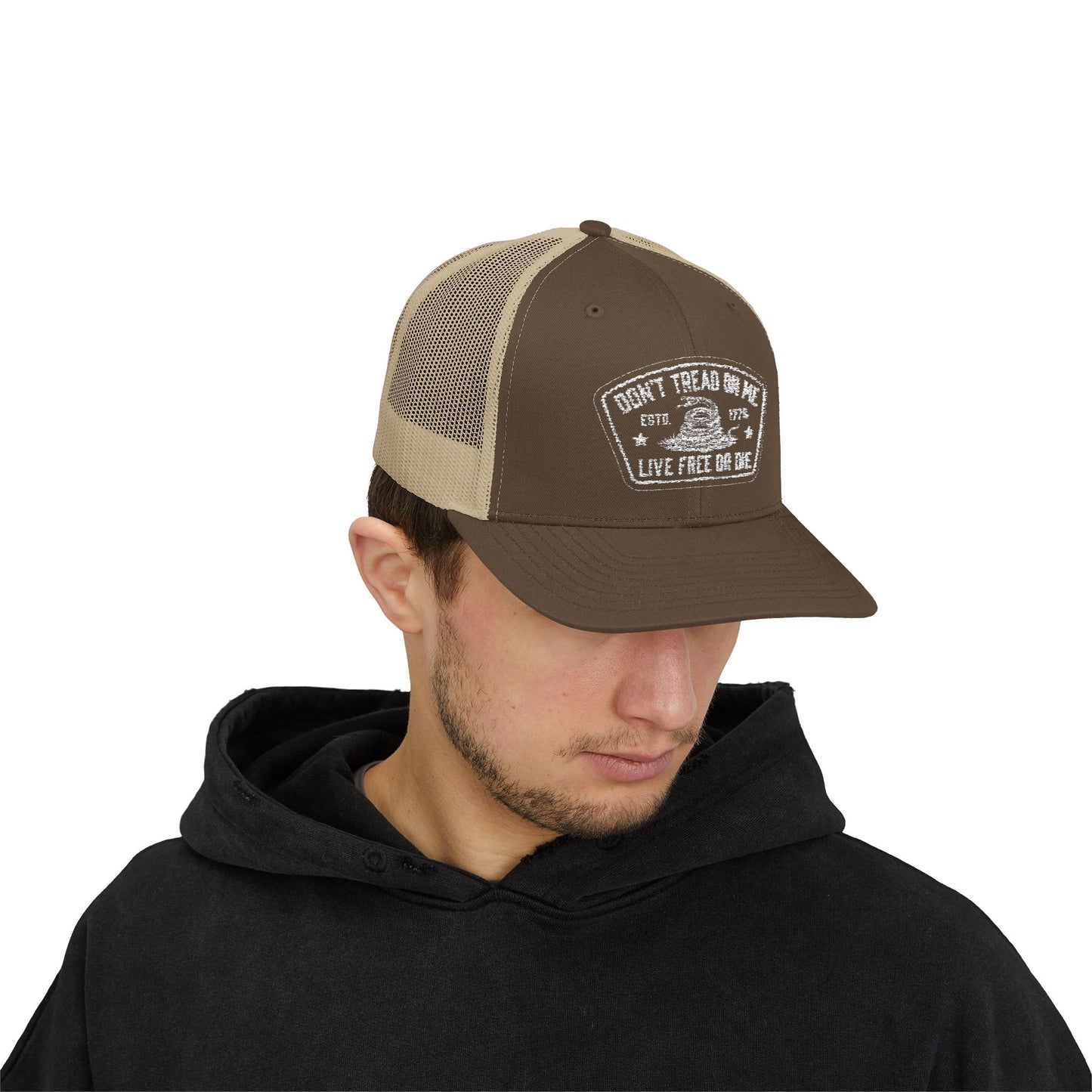 Live Free or Die Trucker Hat – Patriotic Snapback Mesh Cap
