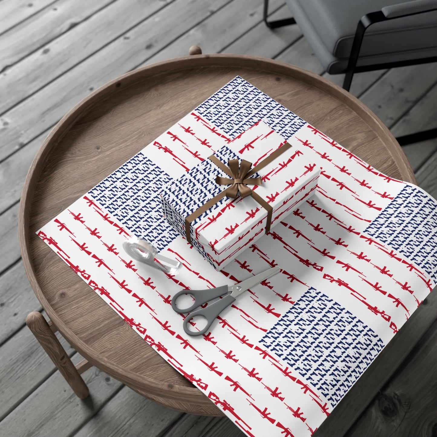 USA Flag Gun Pattern Wrapping Paper – Patriotic American Gift Wrap for Holidays & Special Occasions