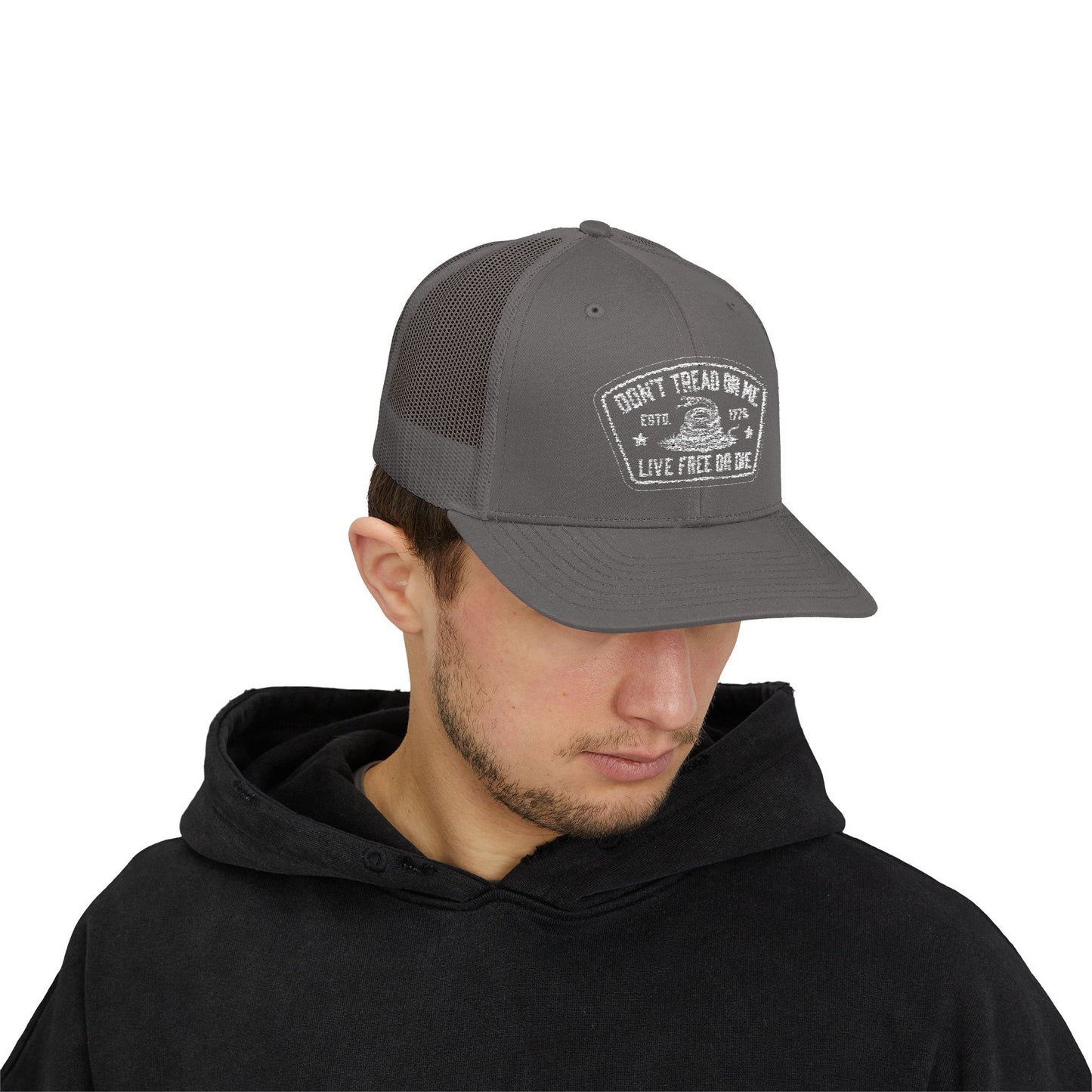 Live Free or Die Trucker Hat – Patriotic Snapback Mesh Cap