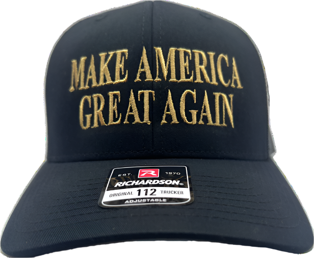 Premium Black/Gold MAGA Cap – Richardson 112 Edition