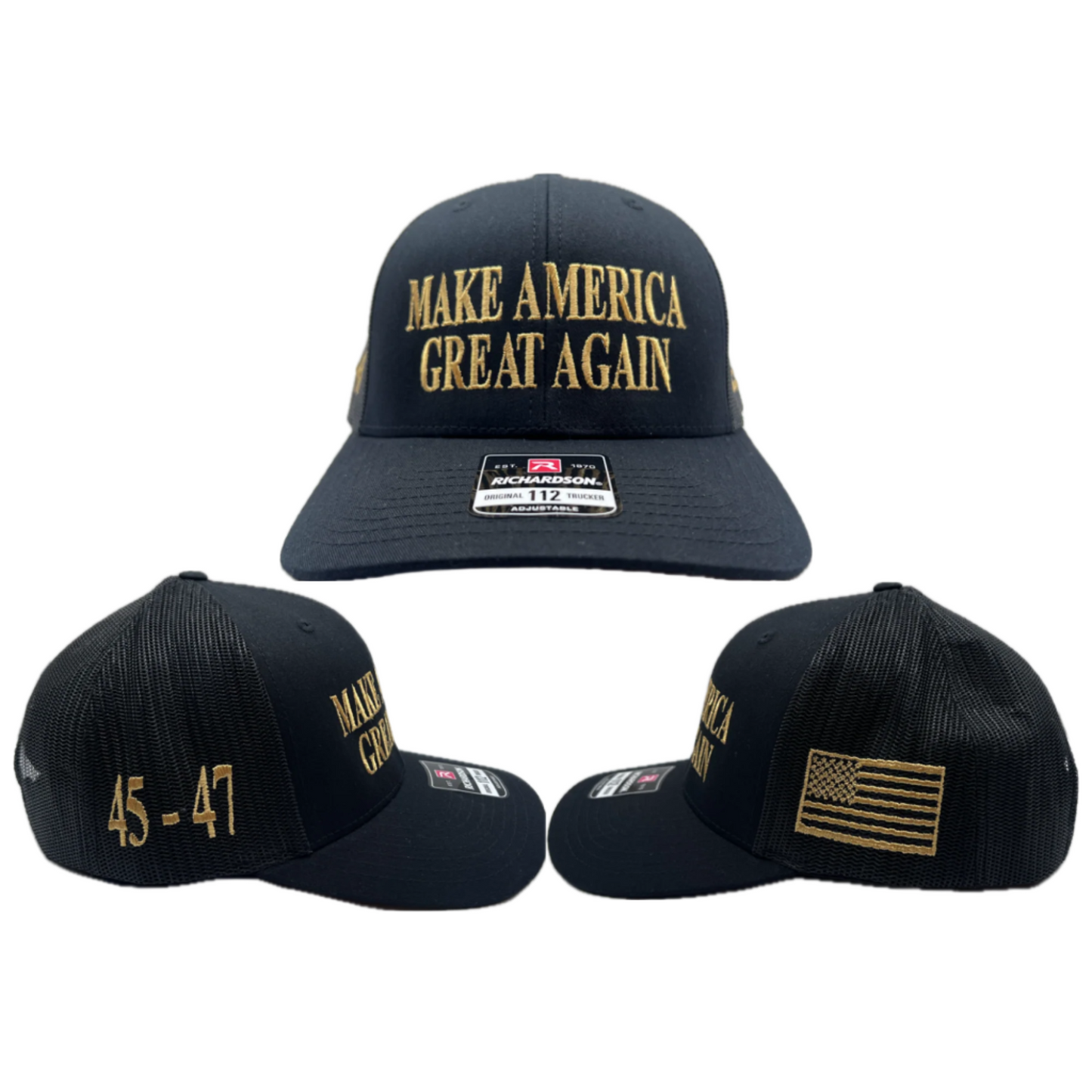 Premium Black/Gold MAGA Cap – Richardson 112 Edition