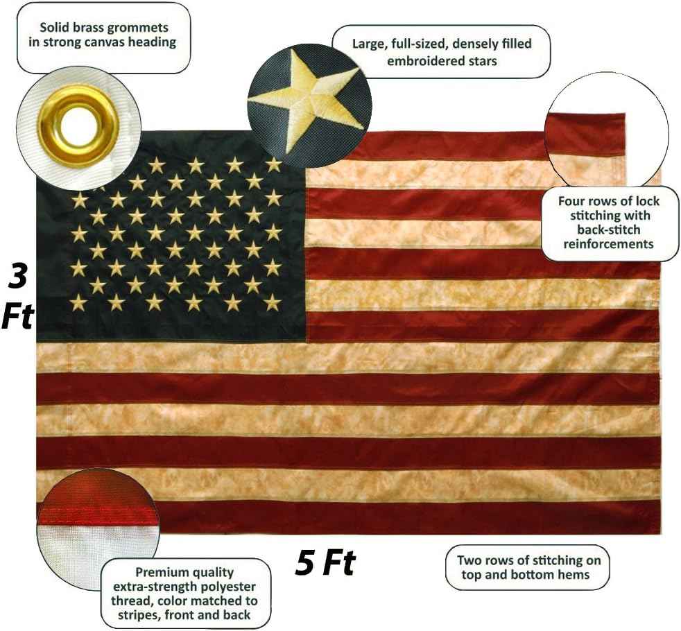 Vintage Style Tea Stained American Flag 3x5 Foot
