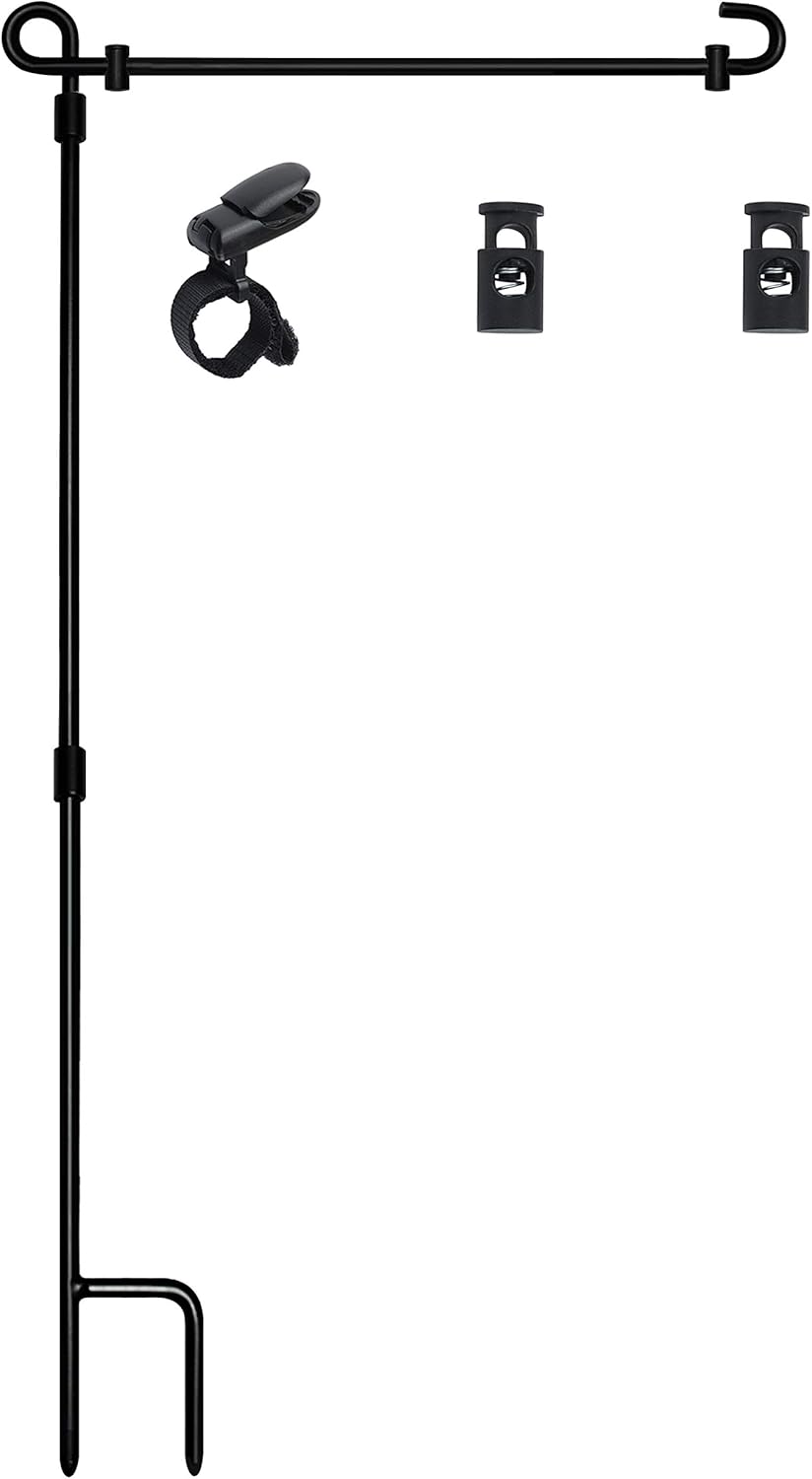 Garden Flag Stand, Premium Garden Flag Pole Holder Metal Powder-Coated Weather-Proof Paint with one Tiger Clip and two Spring Stoppers without flag