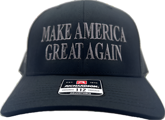 Dark MAGA Cap with sleek, understated design and bold embroidery, ideal for a modern patriotic statement.