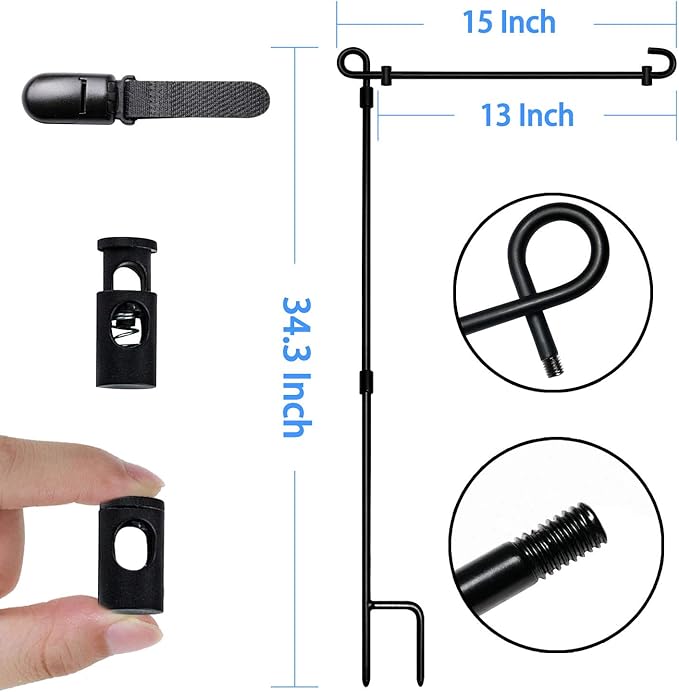 Garden Flag Stand, Premium Garden Flag Pole Holder Metal Powder-Coated Weather-Proof Paint with one Tiger Clip and two Spring Stoppers without flag