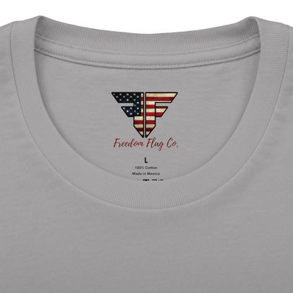 Freedom Loaded distressed Stars and Stripes crew tee product mockup