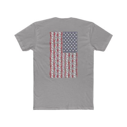 Freedom Loaded distressed Stars and Stripes crew tee product mockup