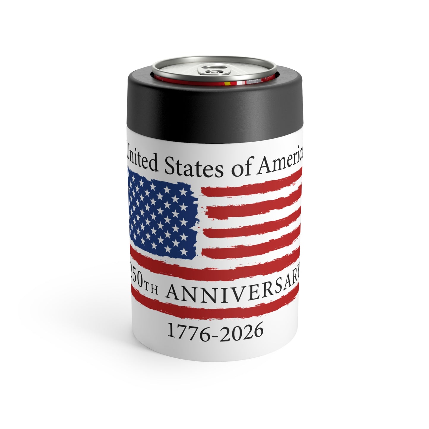 1776–2026 250th Anniversary American Flag Can Cooler | America 250 Patriotic Can Holder