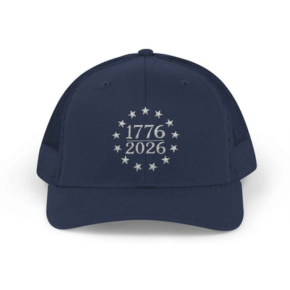 1776-2026 Patriotic Trucker Hat – Betsy Ross 13 Star Flag Cap, USA 250th Anniversary Snapback, American Freedom Hat