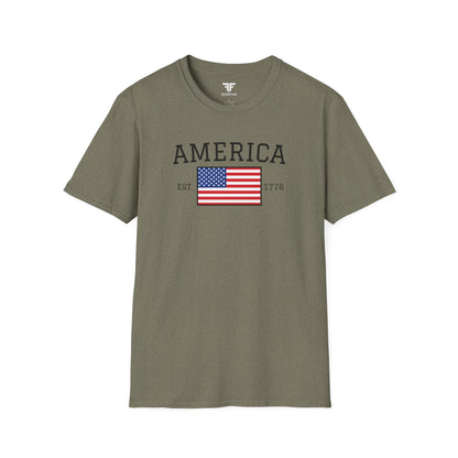 Unisex America T-Shirt – Est. 1776 Patriotic USA Flag Shirt by Freedom Flags - Freedom Flag Co.