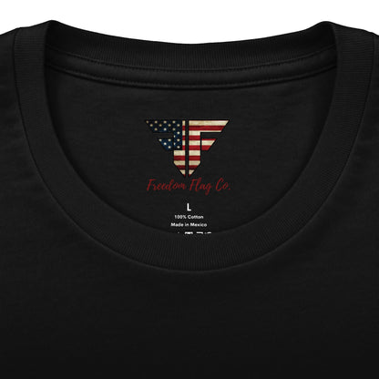 Freedom Loaded distressed Stars and Stripes crew tee product mockup