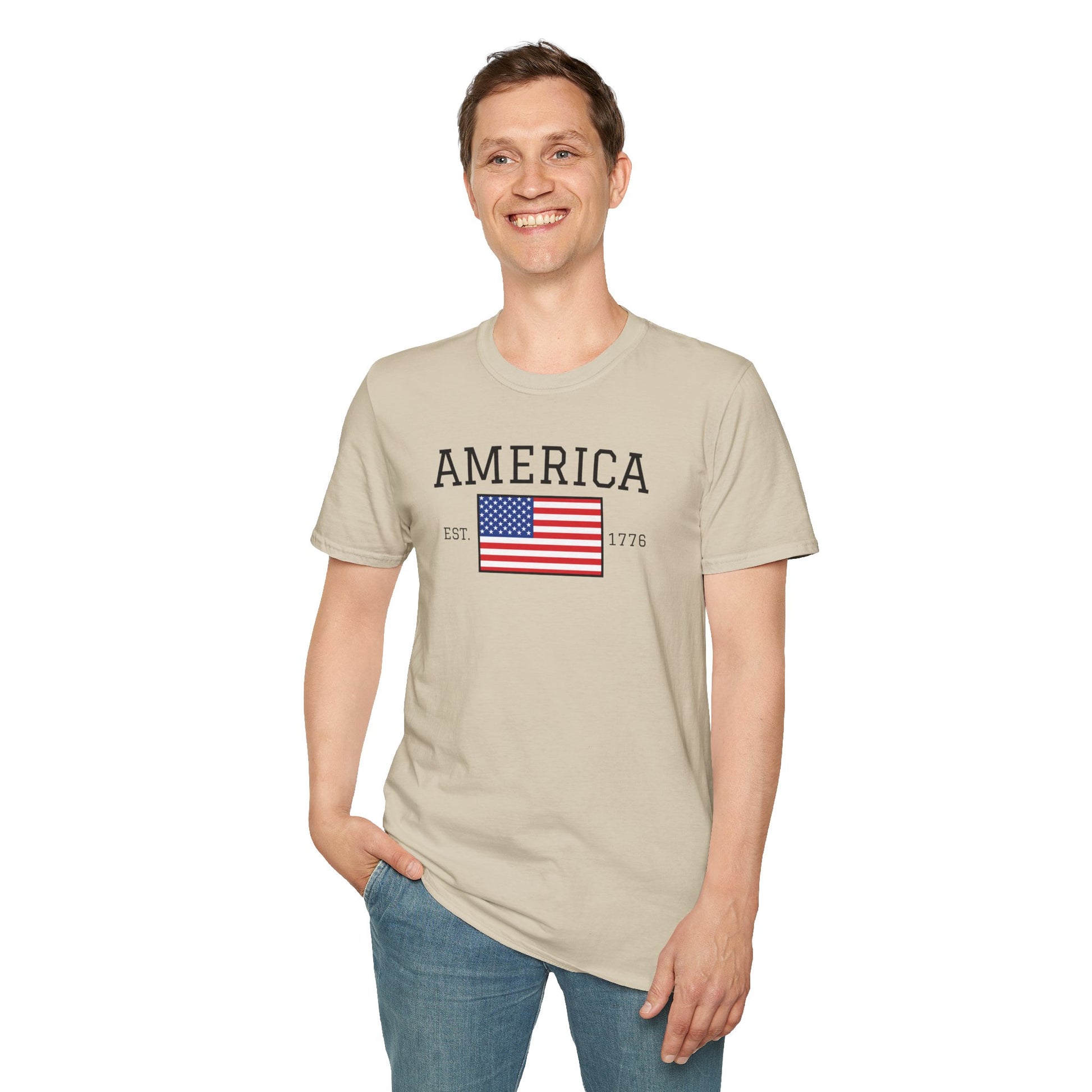 Unisex America T-Shirt – Est. 1776 Patriotic USA Flag Shirt by Freedom Flags - Freedom Flag Co.