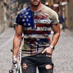 Vintage USA Flag Print O-Neck T-Shirt for Men