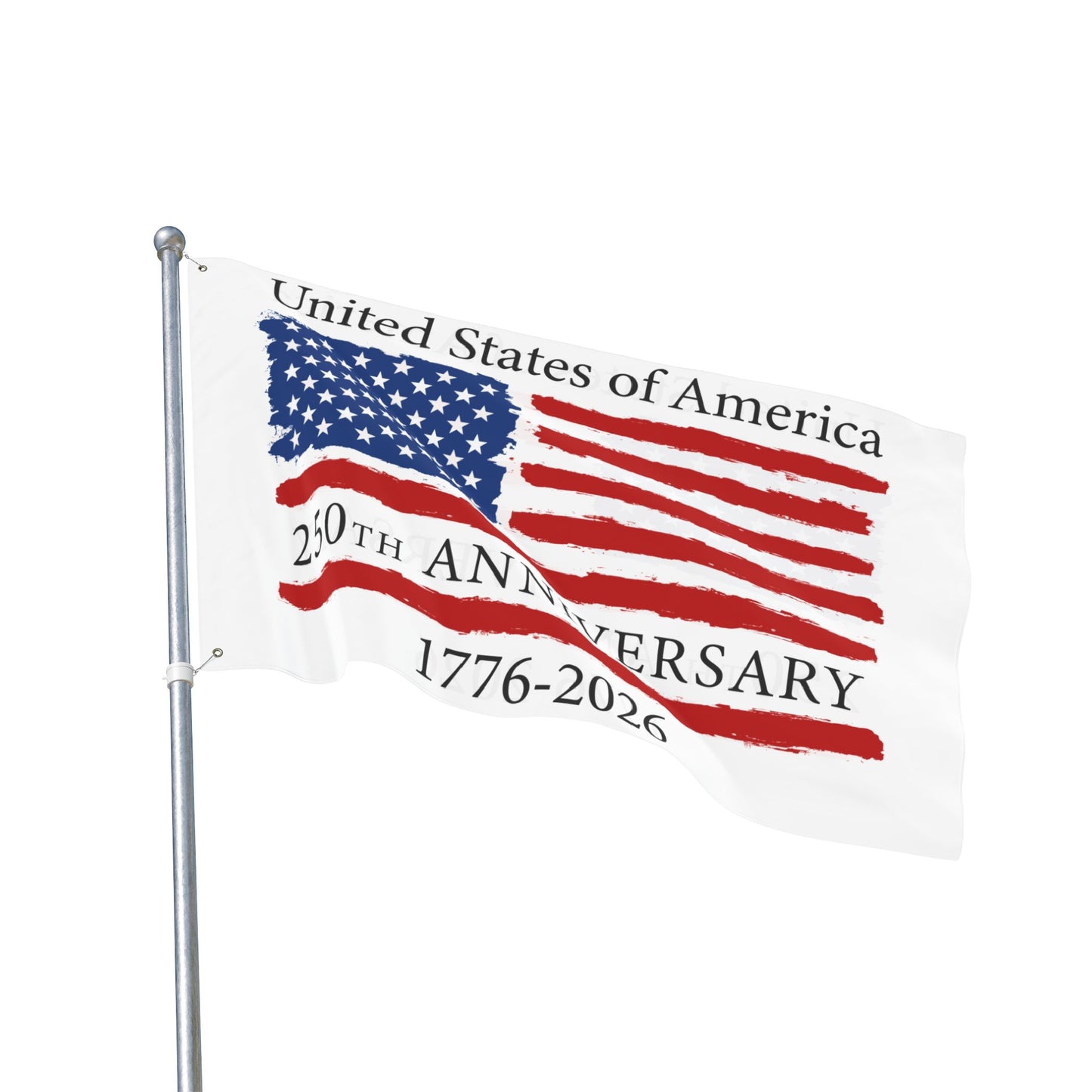 Flag commemorating the 250th anniversary of the United States with an American flag design.