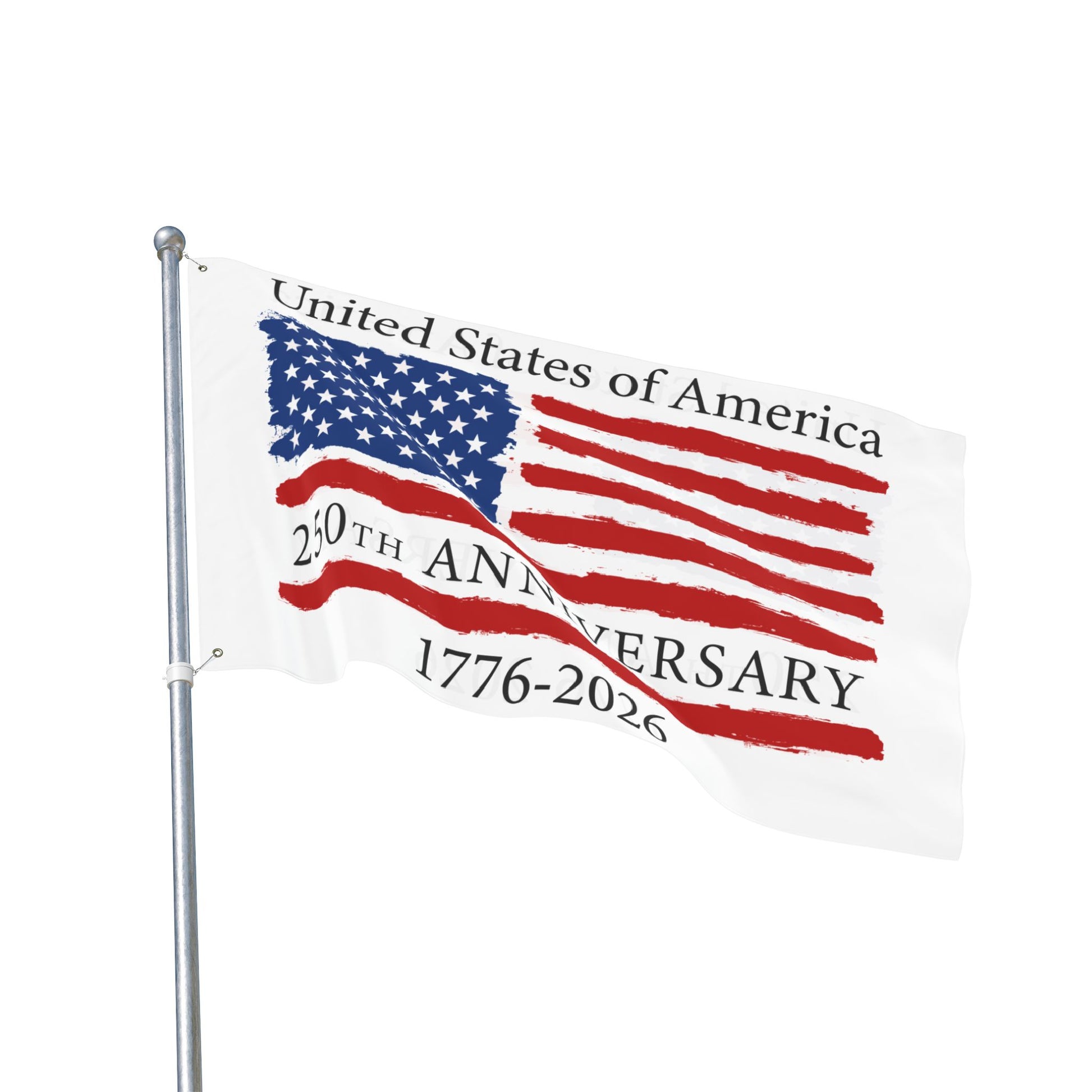 Flag commemorating the 250th anniversary of the United States with an American flag design.