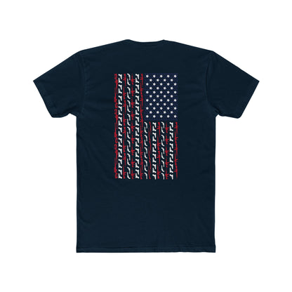 Freedom Loaded distressed Stars and Stripes crew tee product mockup