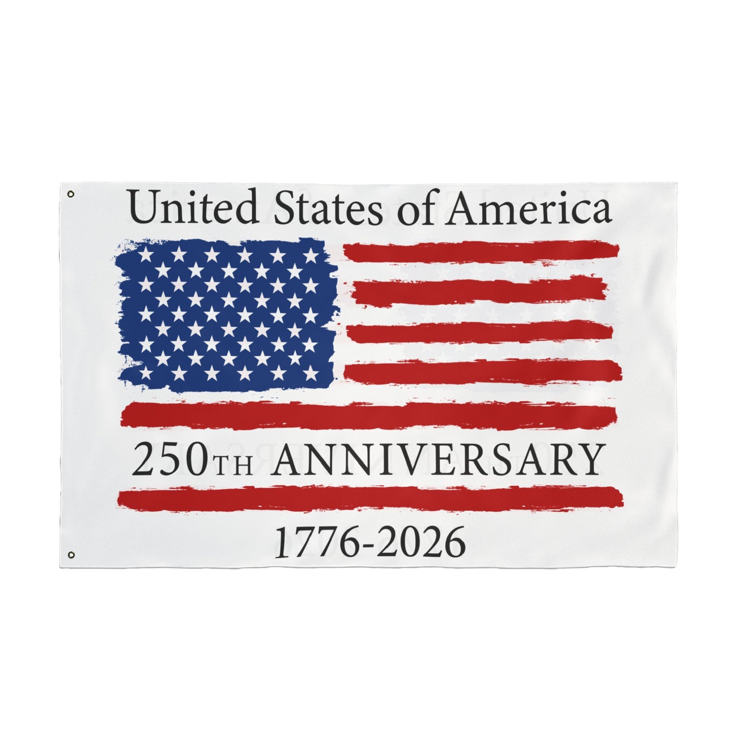 Banner celebrating the 250th anniversary of the United States with an American flag design.