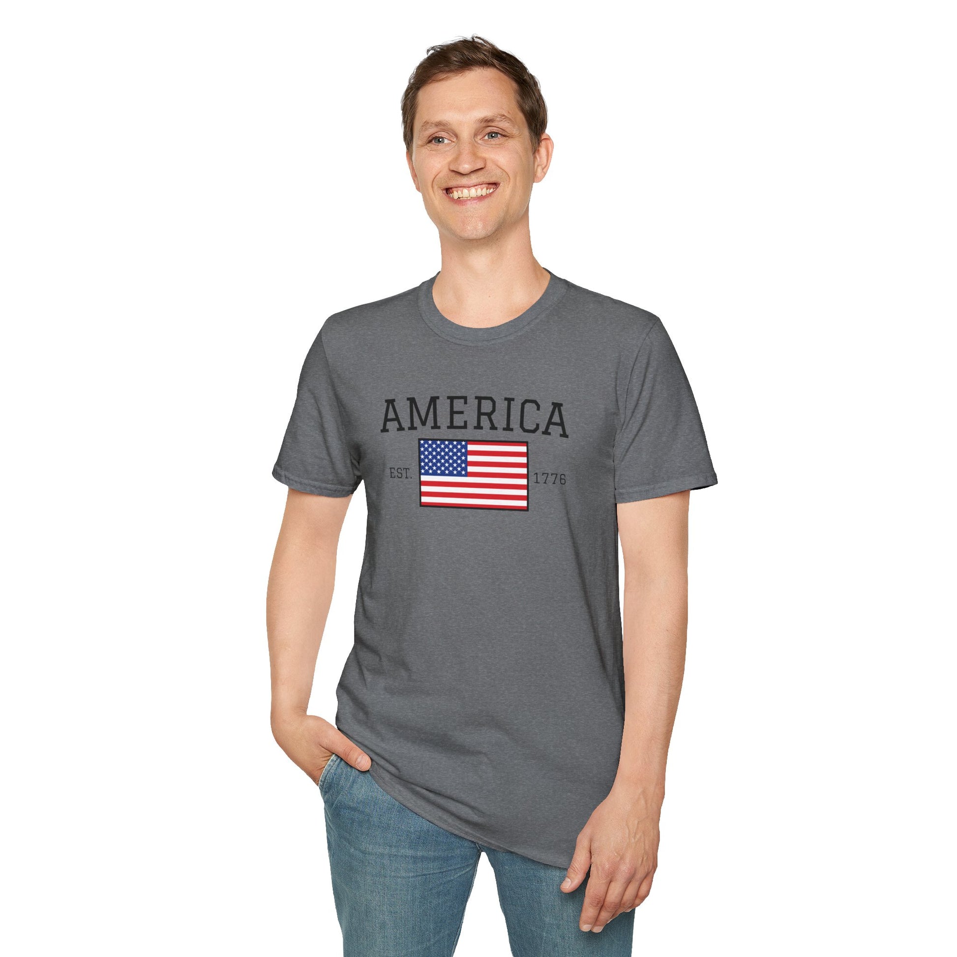 Unisex America T-Shirt – Est. 1776 Patriotic USA Flag Shirt by Freedom Flags - Freedom Flag Co.