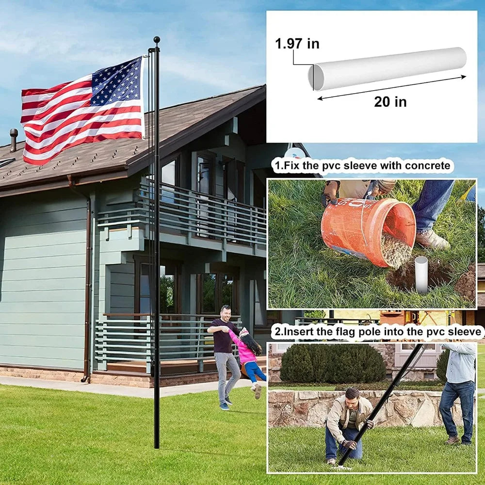 14 Gauge Flag Pole for Outside In Ground - 20 FT Heavy Duty Flagpole Kit for Yard - Extra Thick Outdoor Flag Poles with 3x5