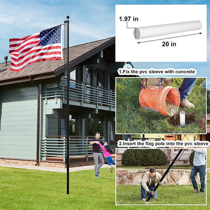 14 Gauge Flag Pole for Outside In Ground - 20 FT Heavy Duty Flagpole Kit for Yard - Extra Thick Outdoor Flag Poles with 3x5