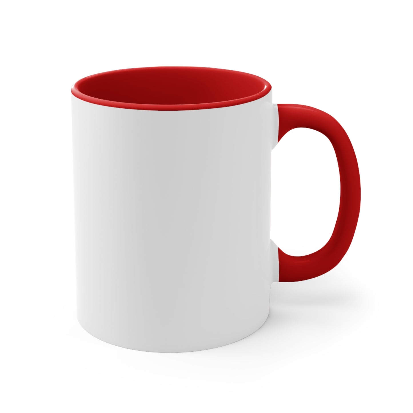 White mug with red interior and handle on a white background