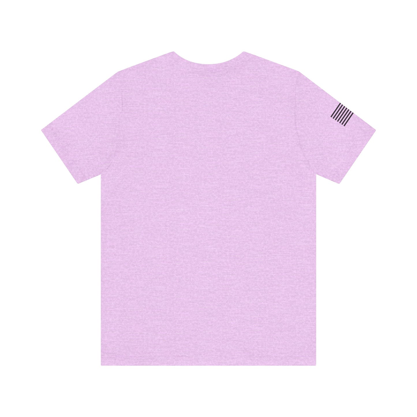Light purple t-shirt with a small black flag design on the sleeve against a white background