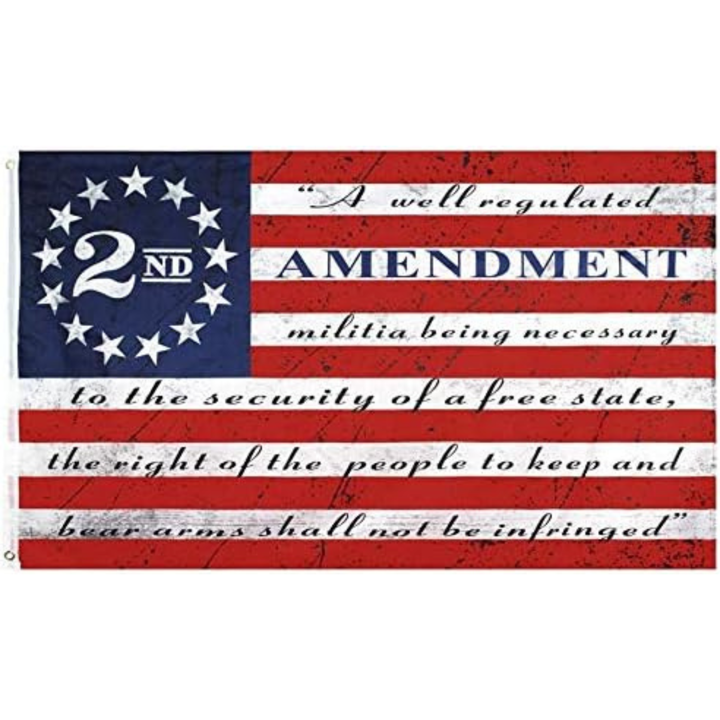 American flag with text of the 2nd Amendment on a white background