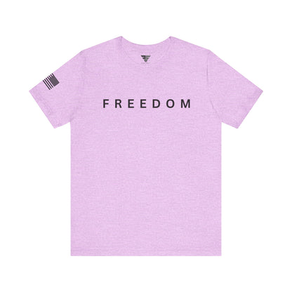Purple t-shirt with 'FREEDOM' text on a white background