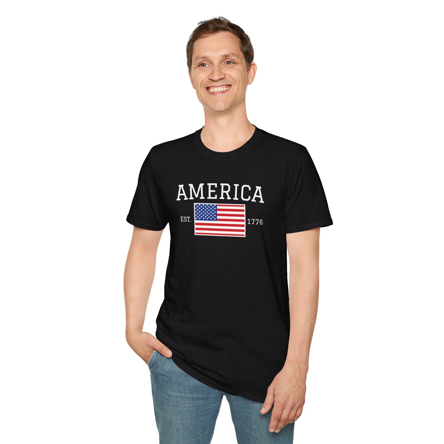 Unisex America T-Shirt – Est. 1776 Patriotic USA Flag Shirt by Freedom Flags - Freedom Flag Co.
