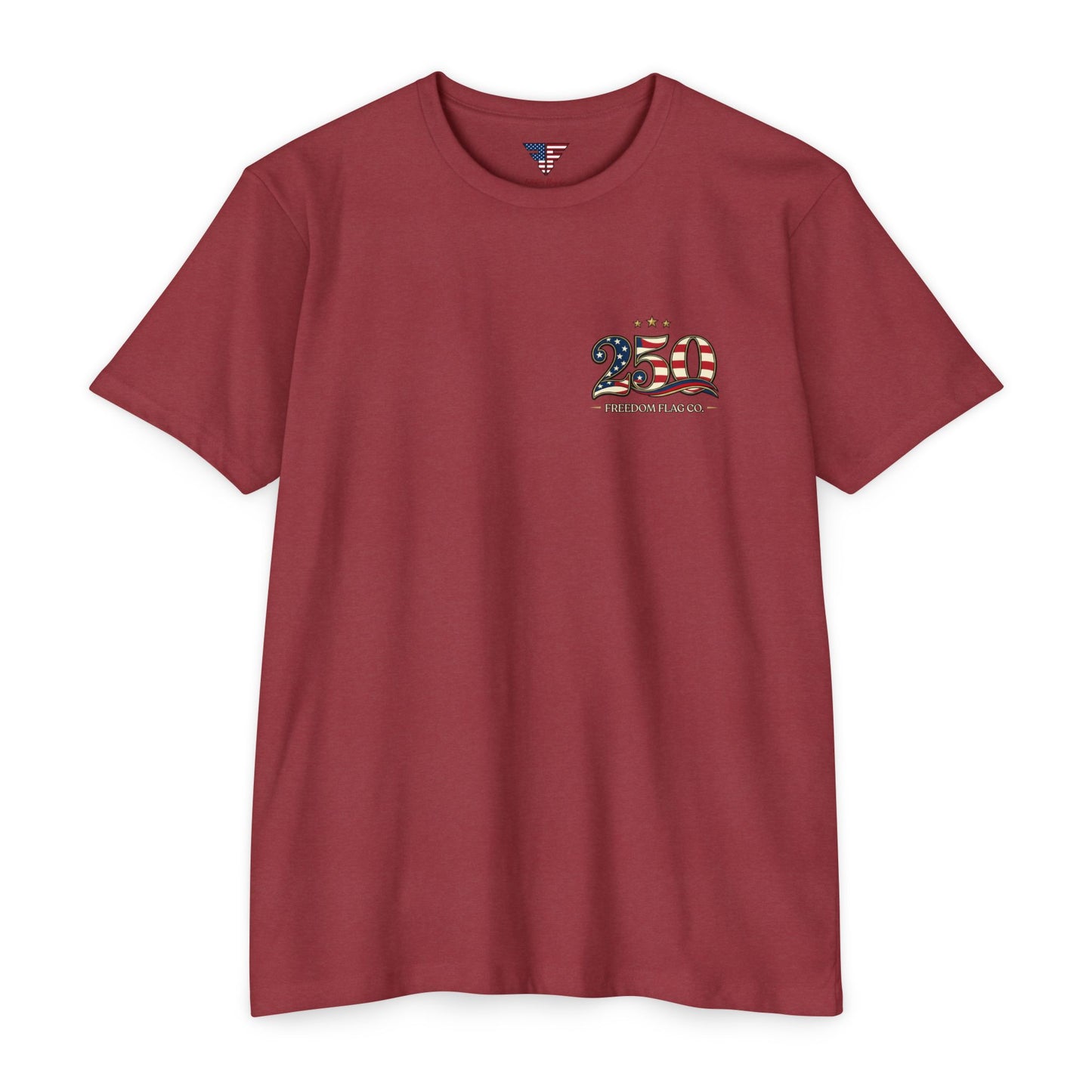 Red t-shirt with a graphic design on a white background