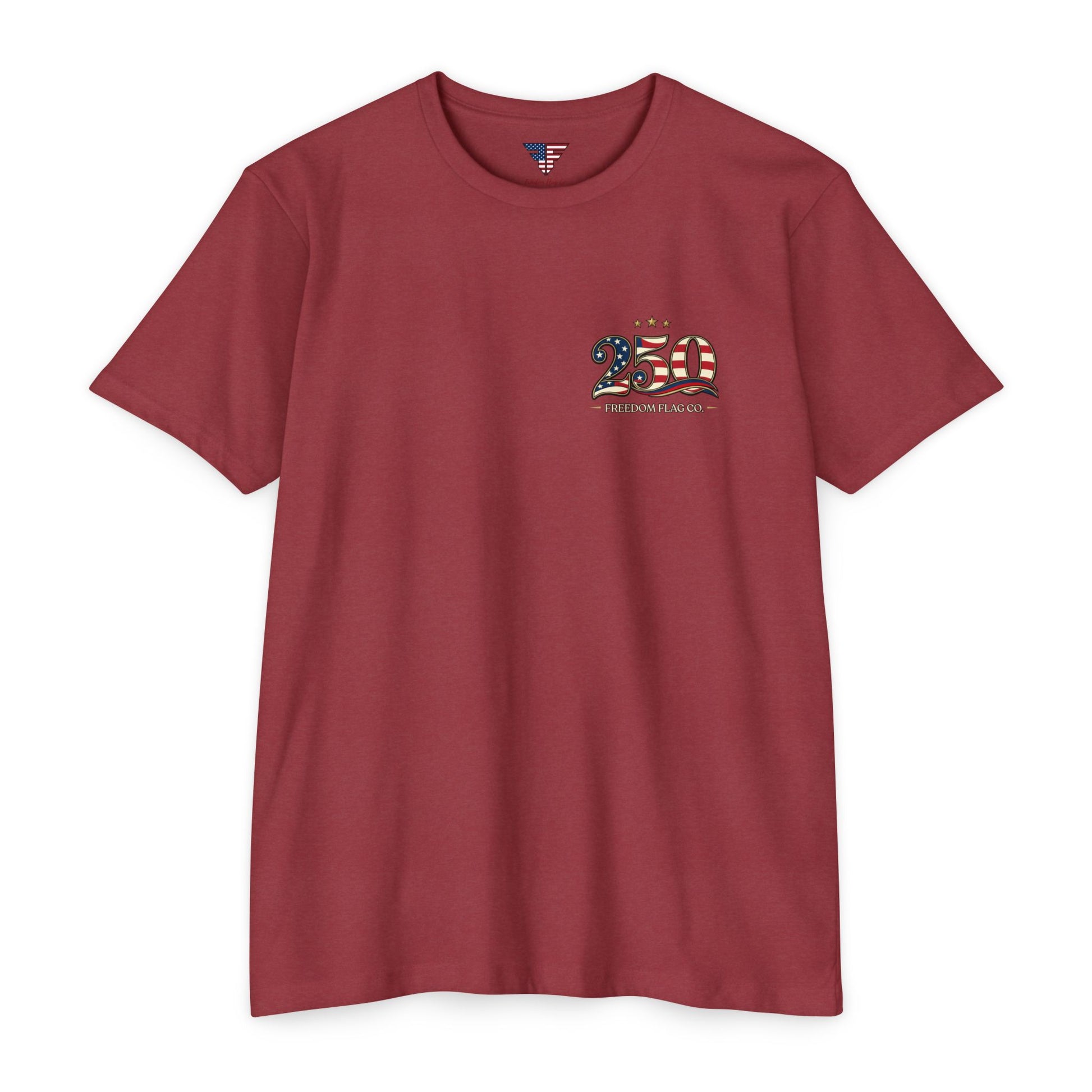 Red t-shirt with a graphic design on a white background