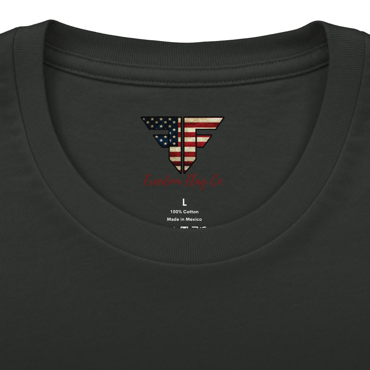 Freedom Loaded distressed Stars and Stripes crew tee product mockup