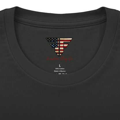 Freedom Loaded distressed Stars and Stripes crew tee product mockup