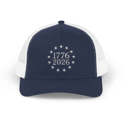 1776-2026 Patriotic Trucker Hat – Betsy Ross 13 Star Flag Cap, USA 250th Anniversary Snapback, American Freedom Hat