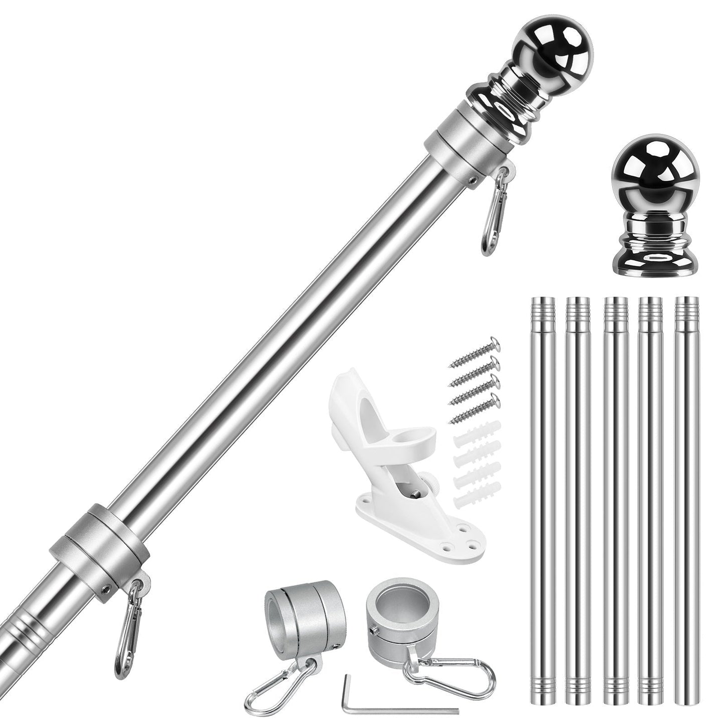 6FT Flagpole Kit | Tangle-Free Stainless Steel Flag Pole