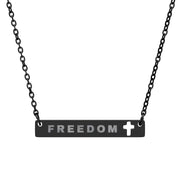 FREEDOM Bar Necklace with Cross Cutout – Minimalist Stainless Steel Christian Jewelry