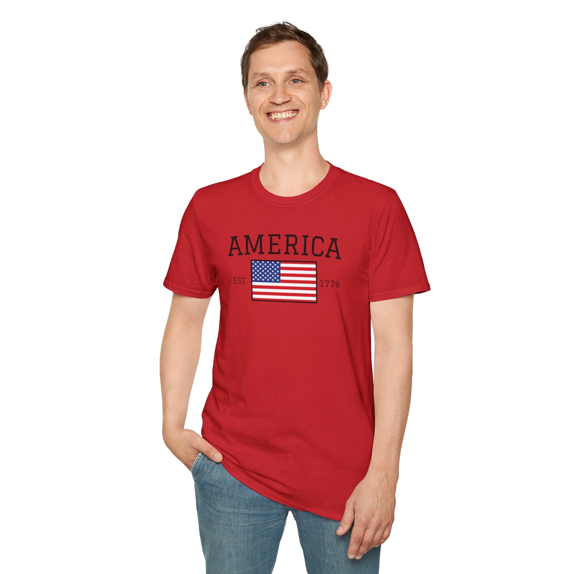 Unisex America T-Shirt – Est. 1776 Patriotic USA Flag Shirt by Freedom Flags - Freedom Flag Co.