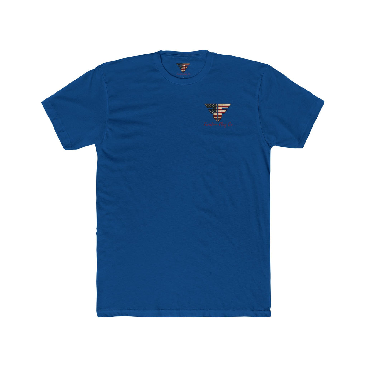 Freedom Loaded distressed Stars and Stripes crew tee product mockup