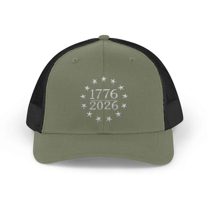 1776-2026 Patriotic Trucker Hat – Betsy Ross 13 Star Flag Cap, USA 250th Anniversary Snapback, American Freedom Hat