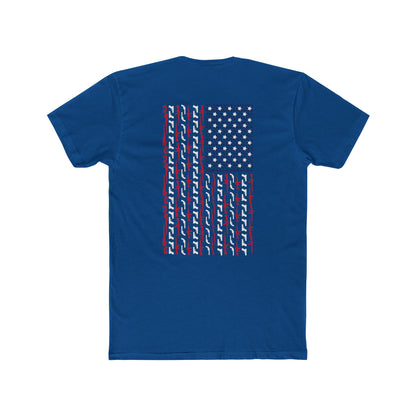 Freedom Loaded distressed Stars and Stripes crew tee product mockup
