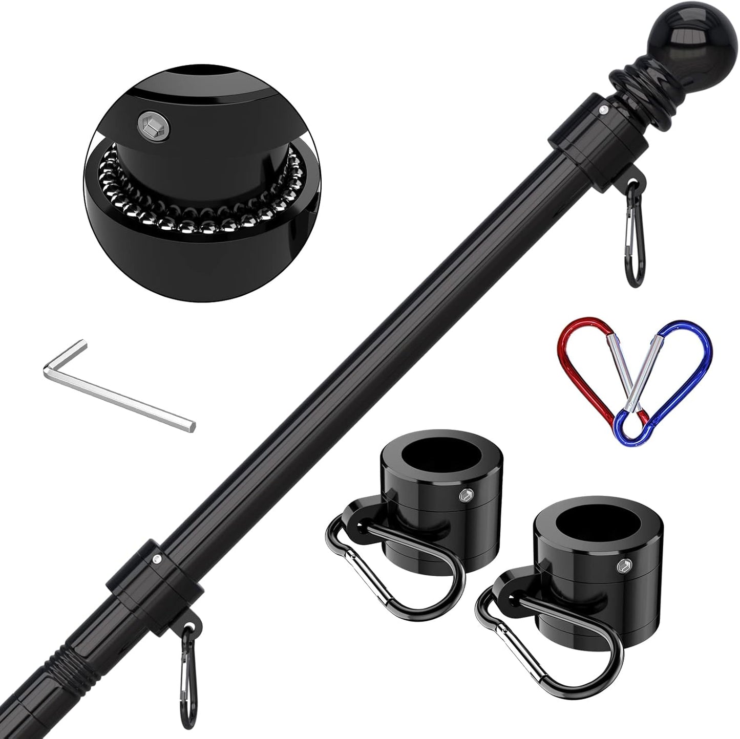 6FT Black Stainless Steel Flag Pole – Tangle-Free, Outdoor Flagpole Kit (No Bracket)